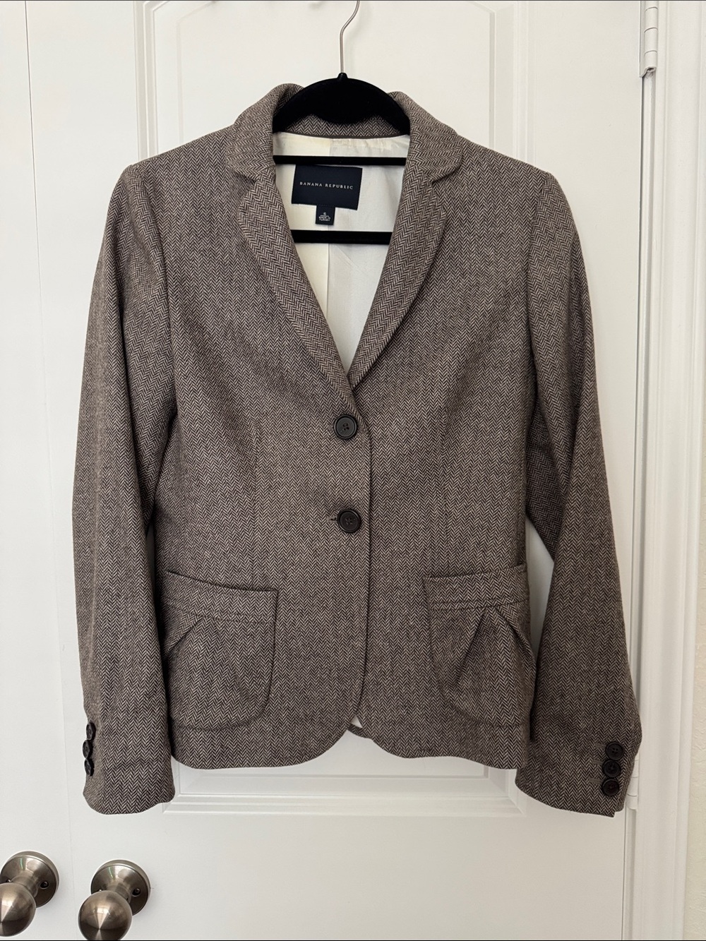 Banana Republic Women's Brown Wool Blend Herringbone Blazer